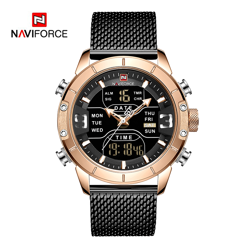 WW0920 Naviforce Multifunction Dual Time Mesh Chain Watch NF9153M