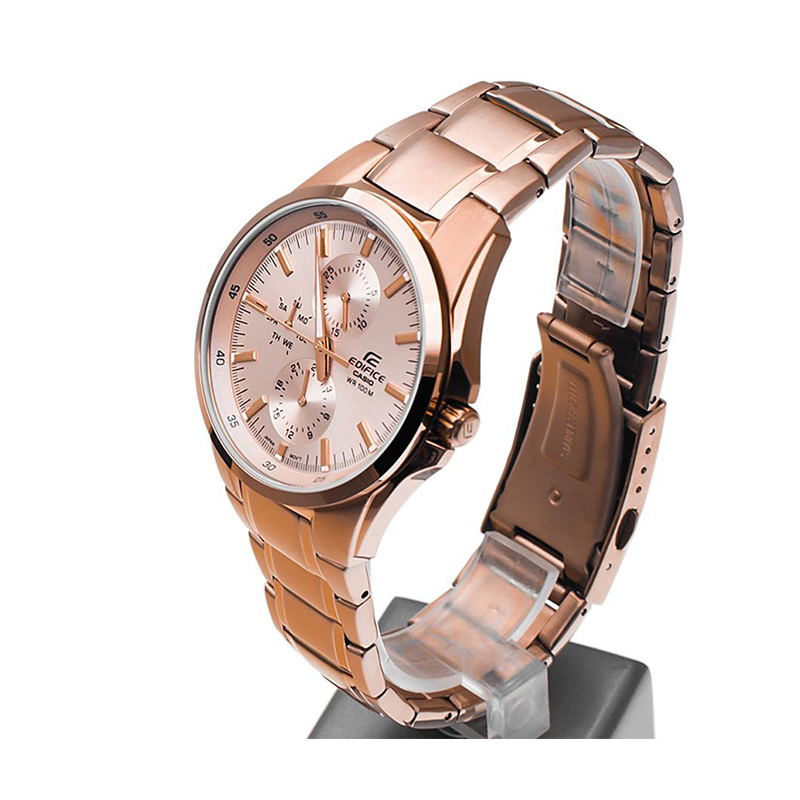 WW0381 Casio Edifice Multifunction Rose Gold Stainless Steel Chain Watch EF-339G-9AVDF