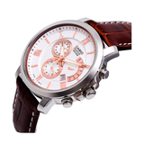 WW0377 Casio Beside Chronograph Stainless Steel Leather Belt Watch BEM-507L-7AVDF