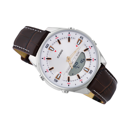 WW0213 Casio Enticer Dual Time Stainless Steel Leather Belt Watch AMW-830L-7AVDF