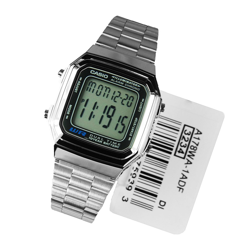 WW0725 Casio Vintage Dual Time Digital Chain Watch A178WA-1ADF