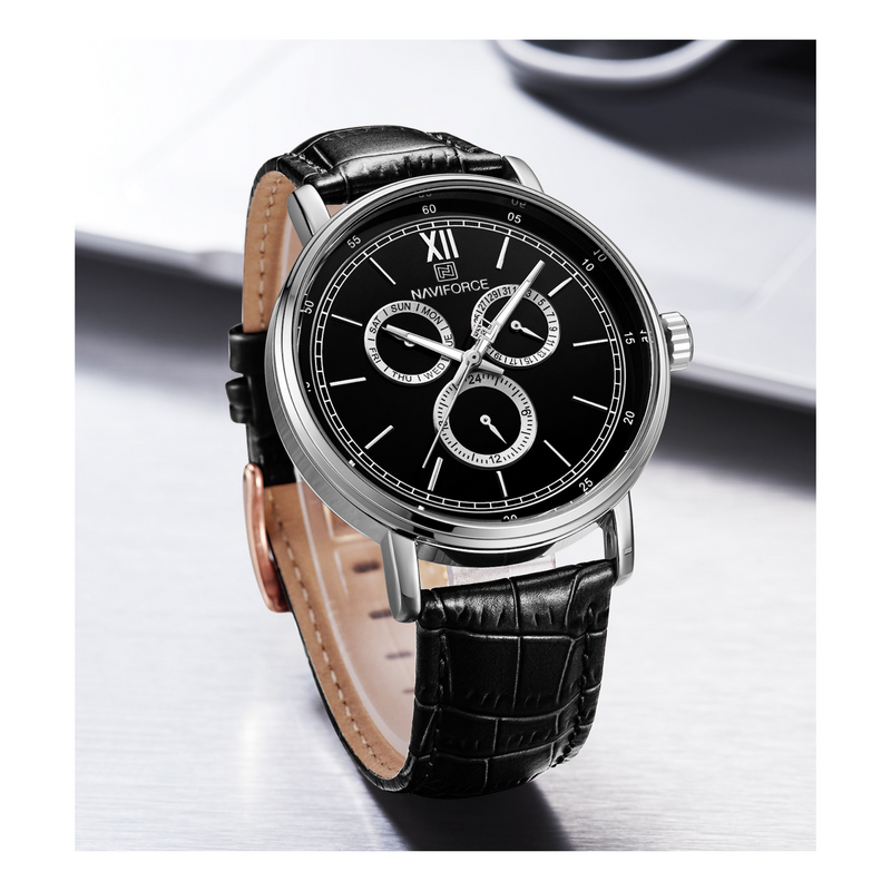 WW0065 Naviforce Sweep Second Multifunction Leather Belt Watch NF3002M