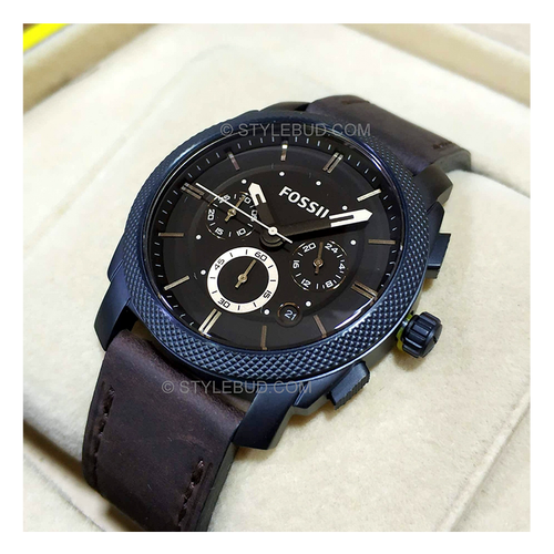 WW0122 Fossil Machine Chronograph Date Leather Belt Watch FS4656