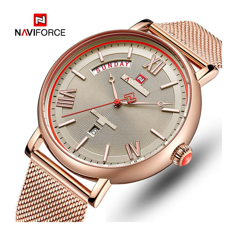 WW0332 Naviforce Day Date Mesh Chain Watch NF3006M