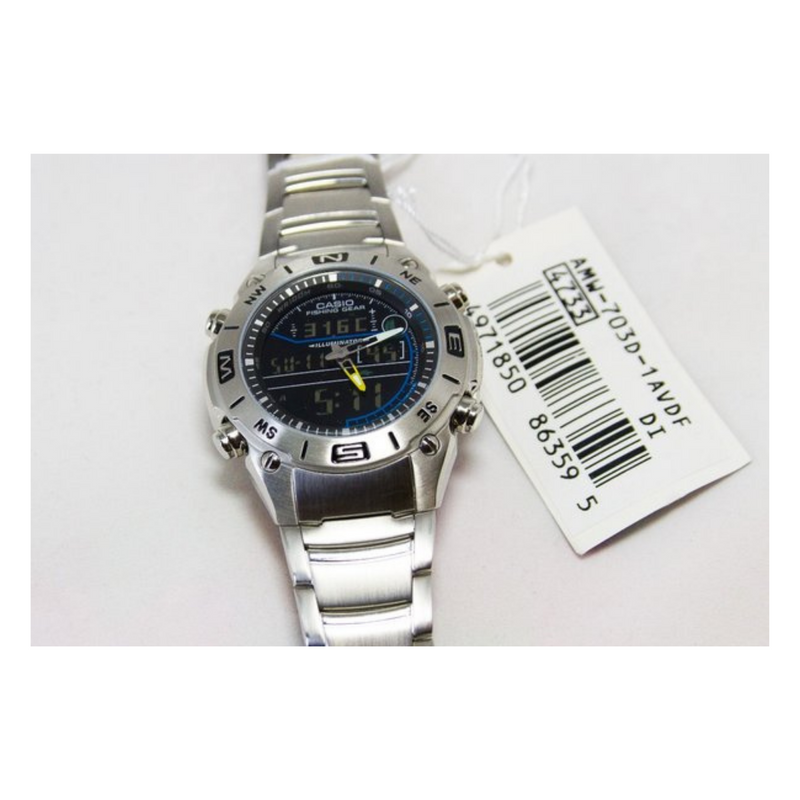 WW0388 Casio Fishing Timer Stainless Steel Chain Watch AMW-703D-1AVDF