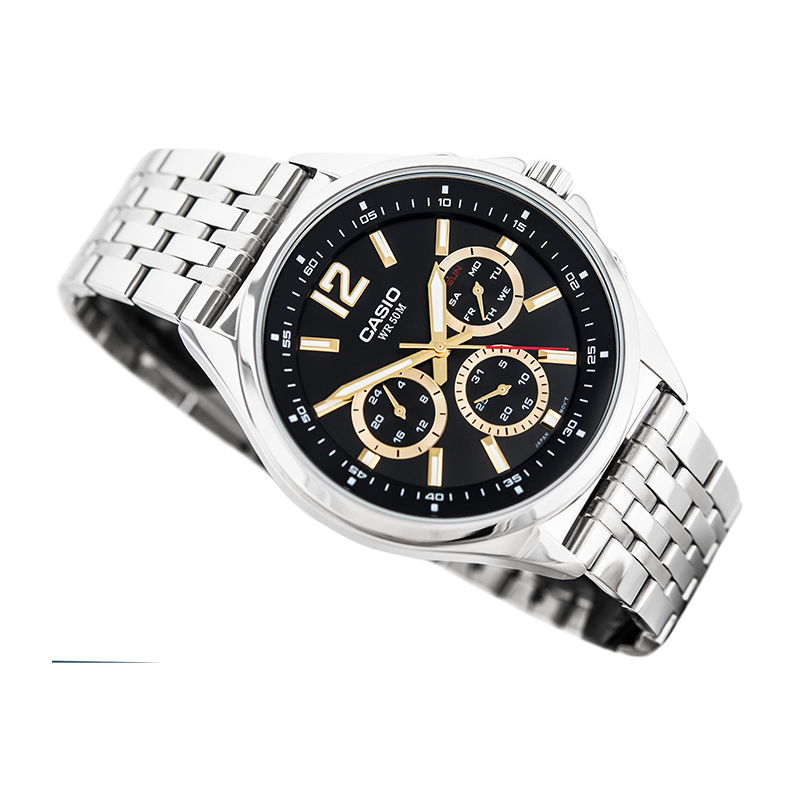 WW0466 Casio Enticer Multifunction Stainless Steel Silver Chain Watch MTP-E303D-1AVDF