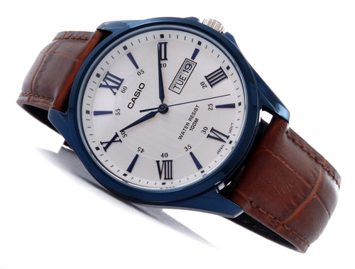 WW0072 Casio Enticer Day Date Blue Leather Belt Watch MTP-1384BUL-5AVDF