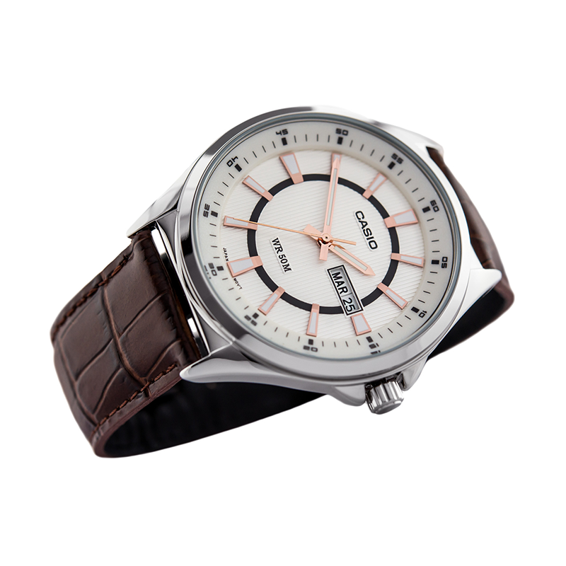 WW0435 Casio Enticer Day Date Leather Belt Watch MTP-E108L-7AVDF