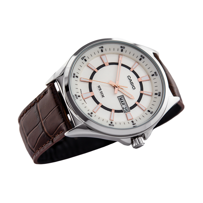 WW0465 Casio Day Date Leather Belt Watch MTP-E108L-7AVDF