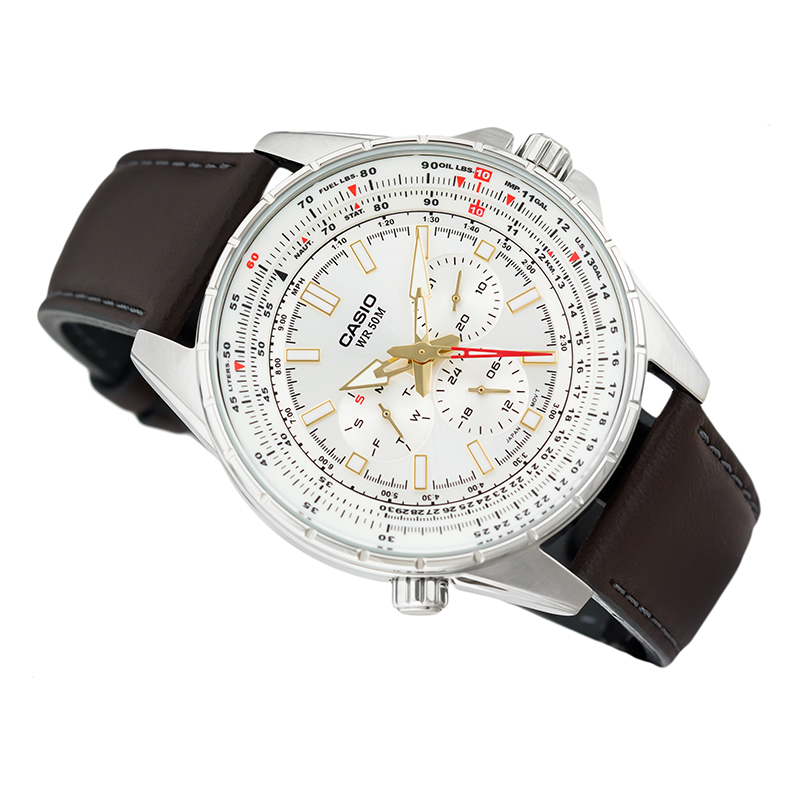 WW0240 Casio Enticer Sweep Second Leather Belt Watch MTP-SW320L-7AVDF