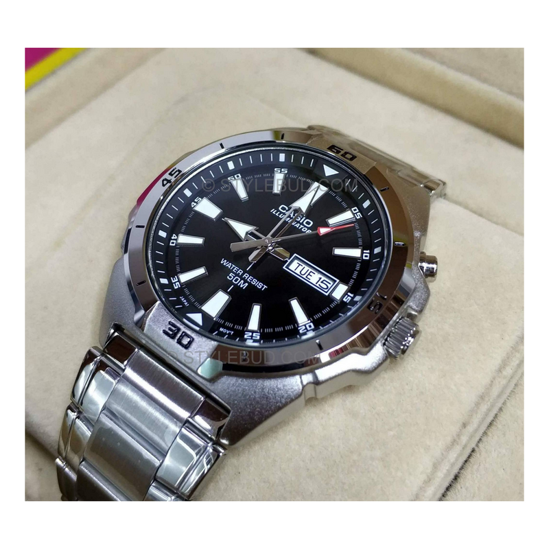 WW0102 Casio Enticer Day Date Illuminator Chain Watch MTP-E203D-1AVDF