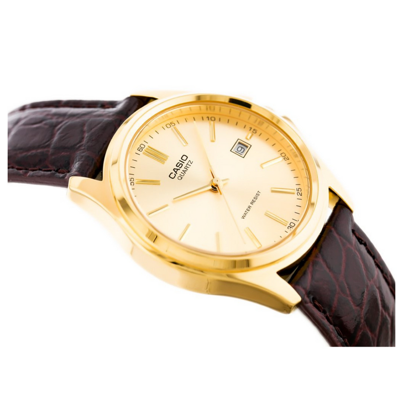 WW1259 Casio Enticer Date Golden Leather Belt Watch MTP-1183Q-9ADF