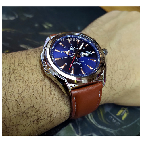 WW0311 Casio Enticer Day Date Illuminator Leather Belt Watch MTP-E200L-2AVDF