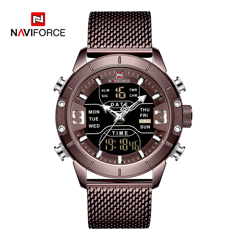 WW0899 Naviforce Multifunction Dual Time Mesh Chain Watch NF9153M