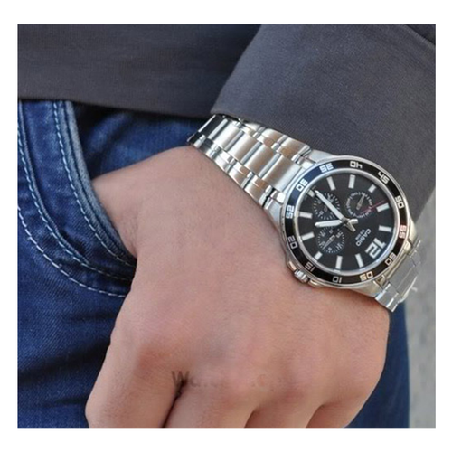 WW0086 Casio Enticer Multifunction Stainless Steel Chain Watch MTP-1300D-1AVDF