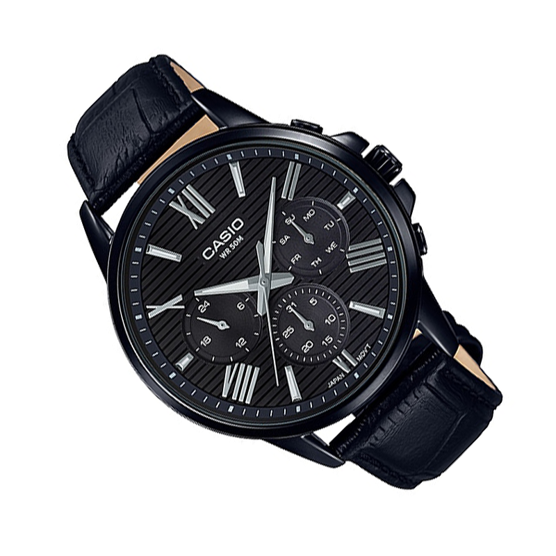 WW0350 Casio Enticer Multifunction Black Leather Belt Watch MTP-EX300BL-1AVDF