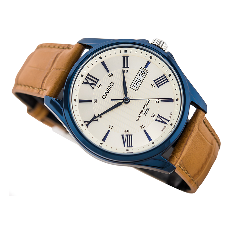 WW0063 Casio Enticer Day Date Blue Leather Belt Watch MTP-1384BUL-9AVDF