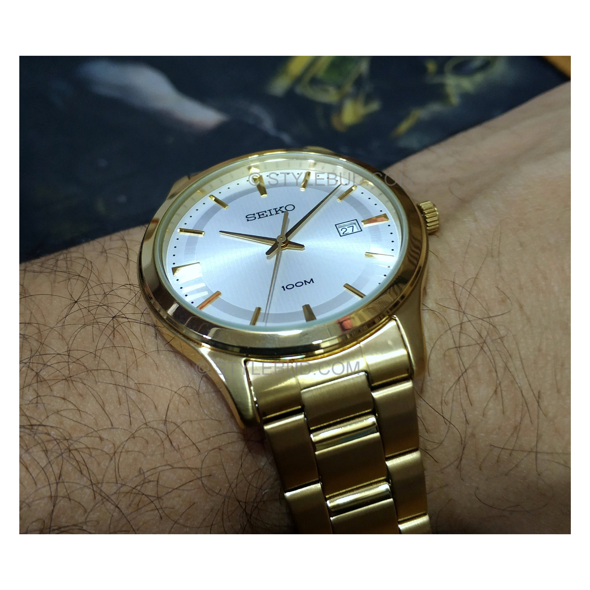 WW0764 Seiko Date Stainless Steel Golden Chain Watch SUR054P1