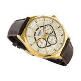 WW0595 Casio Enticer Multifunction Stainless Steel Golden Leather Belt Watch MTP-E303GL-9AVDF