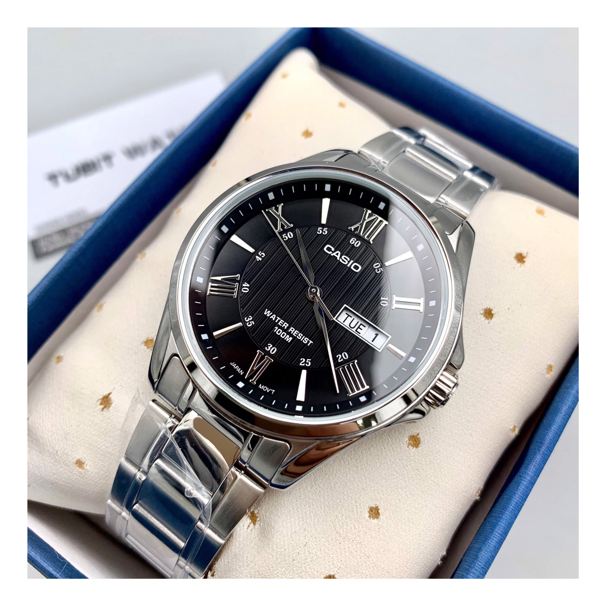 WW1240 Casio Enticer Day Date Stainless Steel Chain Watch MTP-1384D-1AVDF