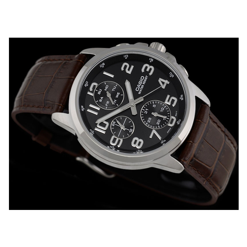 WW0554 Casio Multifunction Leather Belt Watch MTP-E307L-1AV