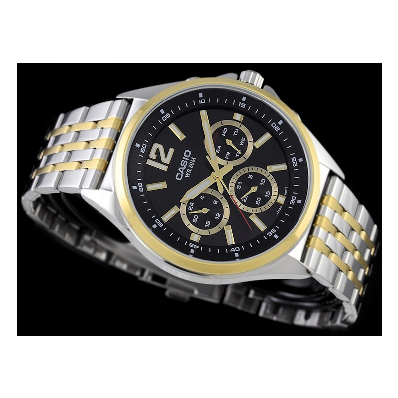 WW0592 Casio Enticer Multifunction Stainless Steel Two Tone Chain Watch MTP-E303SG-1AVDF