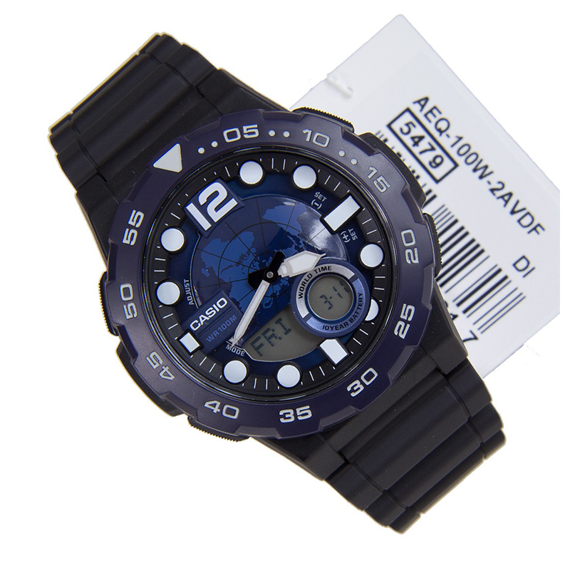 WW0608 Casio Youth World Time Resin Belt Watch AEQ-100W-2AVDF