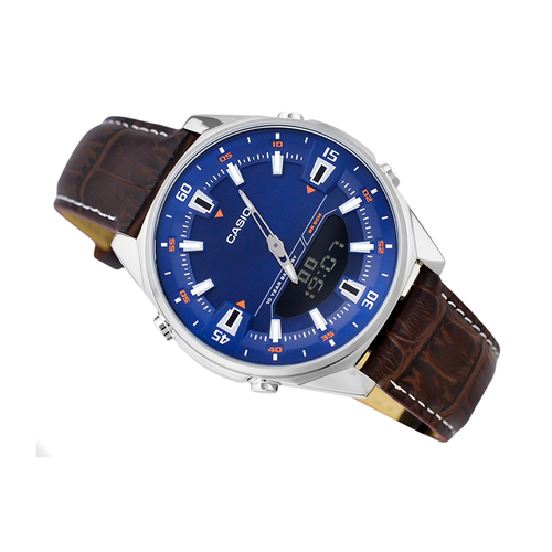 WW0212 Casio Enticer Dual Time Stainless Steel Leather Belt Watch AMW-830L-2AVDF