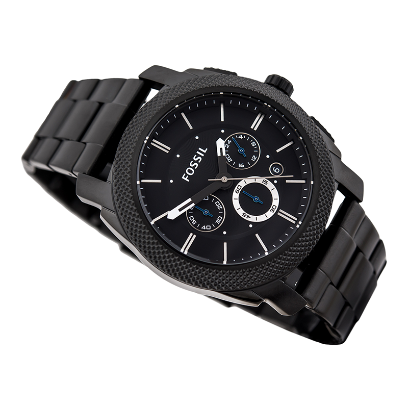 WW0186 Fossil Machine Chronograph Black Stainless Steel Chain Watch FS4552