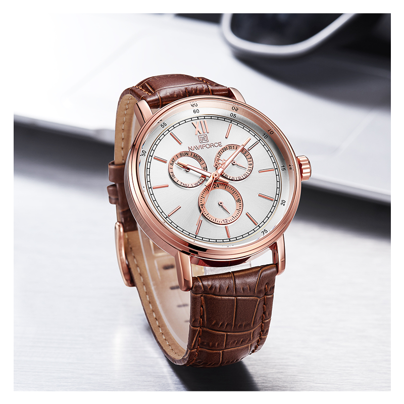 WW1040 Naviforce Sweep Second Multifunction Leather Belt Watch NF3002M