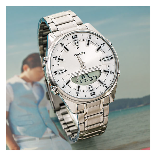 WW0108 Casio Enticer Dual Time Stainless Steel Chain Watch AMW-830D-7AVDF