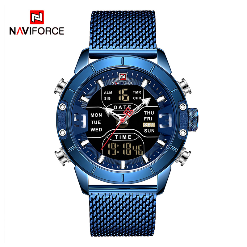 WW0878 Naviforce Multifunction Dual Time Mesh Chain Watch NF9153M