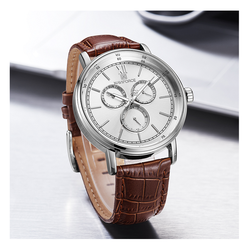 WW0310 Naviforce Sweep Second Multifunction Leather Belt Watch NF3002M