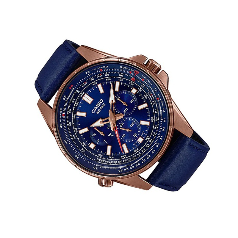 WW0241 Casio Enticer Sweep Second Rose Gold Leather Belt Watch MTP-SW320RL-2AVDF