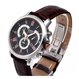 WW0381 Casio Beside Chronograph Stainless Steel Leather Belt Watch BEM-506GL-1AVDF