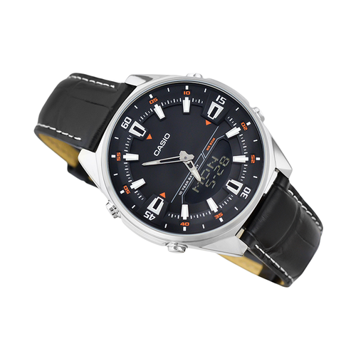 WW0211 Casio Enticer Dual Time Stainless Steel Leather Belt Watch AMW-830L-1AVDF