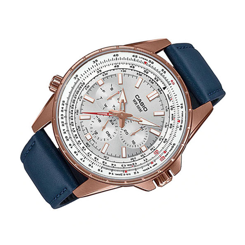 WW0242 Casio Enticer Sweep Second Rose Gold Leather Belt Watch MTP-SW320RL-7AVDF