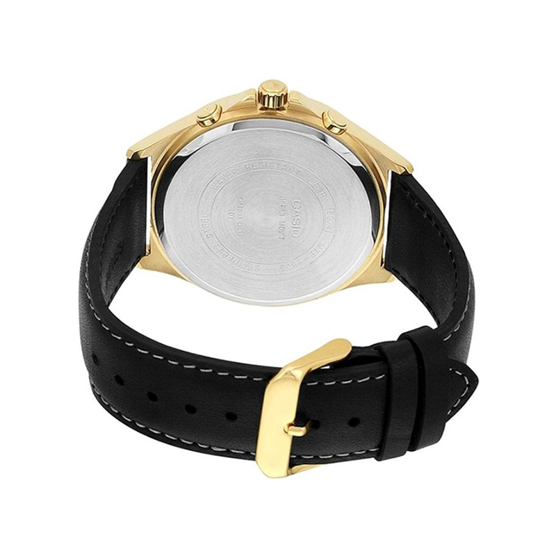 WW0594 Casio Enticer Multifunction Stainless Steel Golden Leather Belt Watch MTP-E303GL-1AVDF