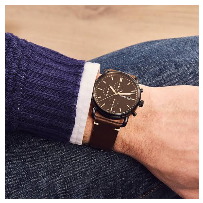 WW0742 Original Fossil Commuter Chronograph Navy Leather Belt