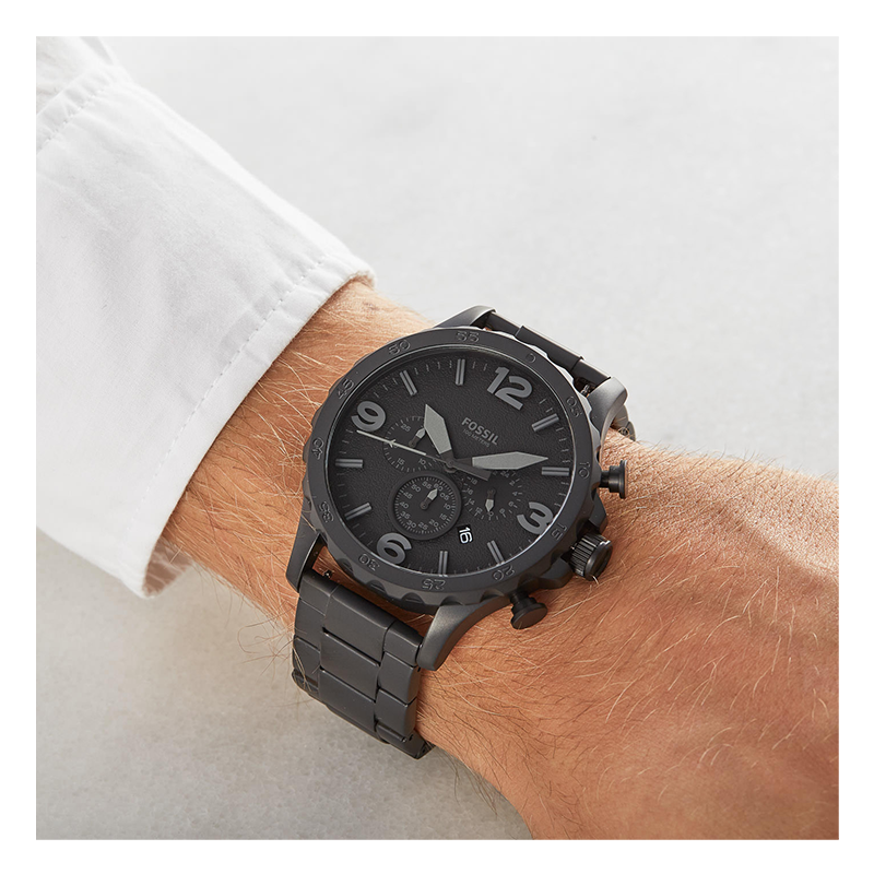 WW0264 Fossil Nate Chronograph Black Stainless Steel Chain Watch JR1401