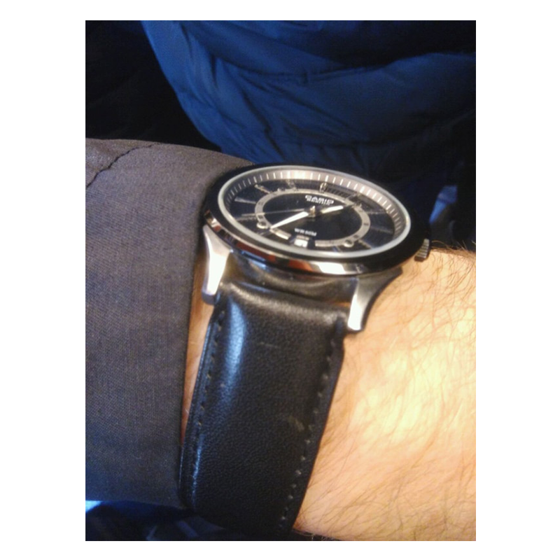 WW0338 Casio Beside Date Stainless Steel Leather Belt Watch BEM-119BL-1AVDF