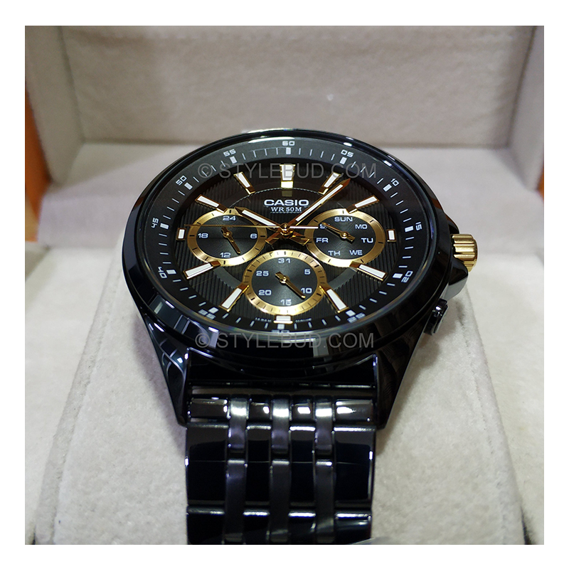 WW0232 Casio Enticer Multifunction Stainless Steel Black Chain Watch MTP-E303B-1AVDF