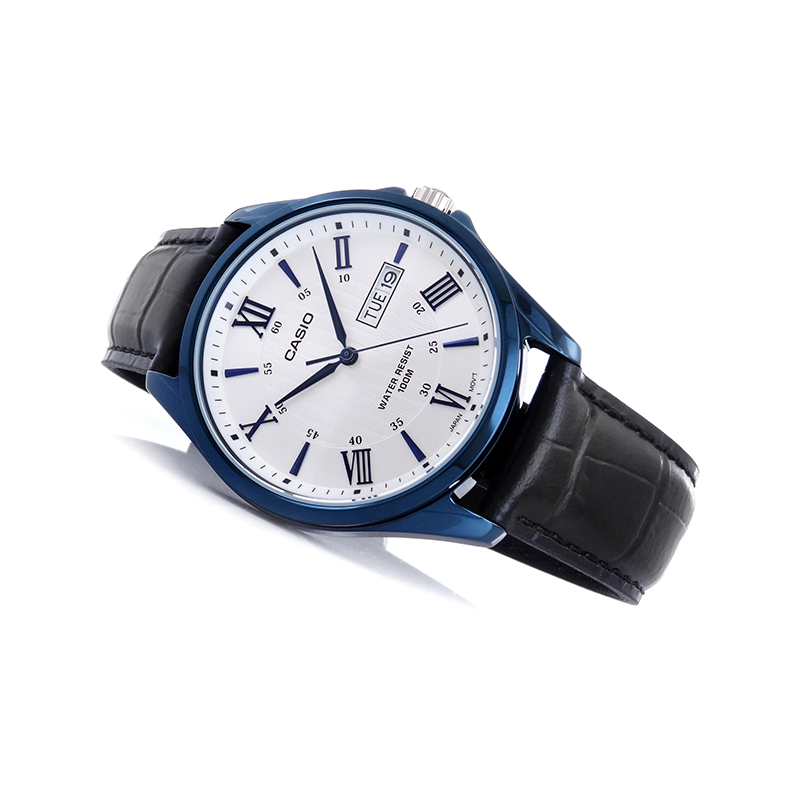 WW0062 Casio Enticer Day Date Blue Leather Belt Watch MTP-1384BUL-7AVDF