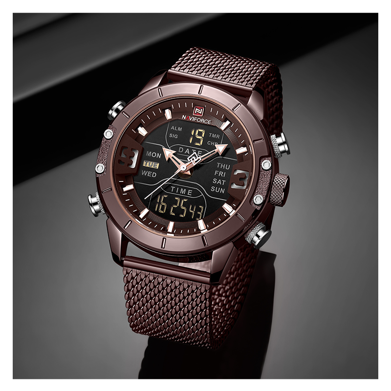 WW0899 Naviforce Multifunction Dual Time Mesh Chain Watch NF9153M