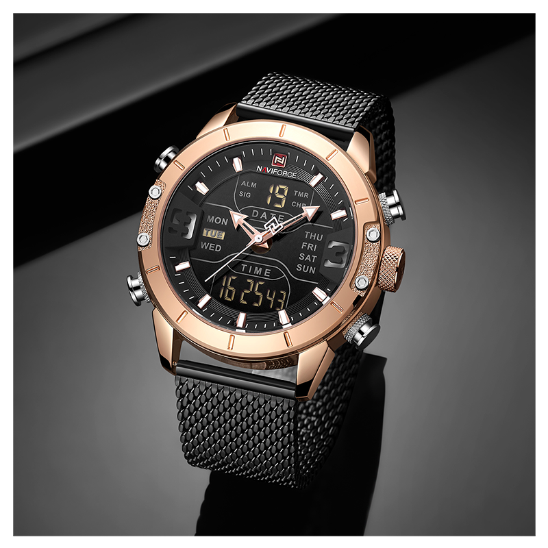 WW0920 Naviforce Multifunction Dual Time Mesh Chain Watch NF9153M