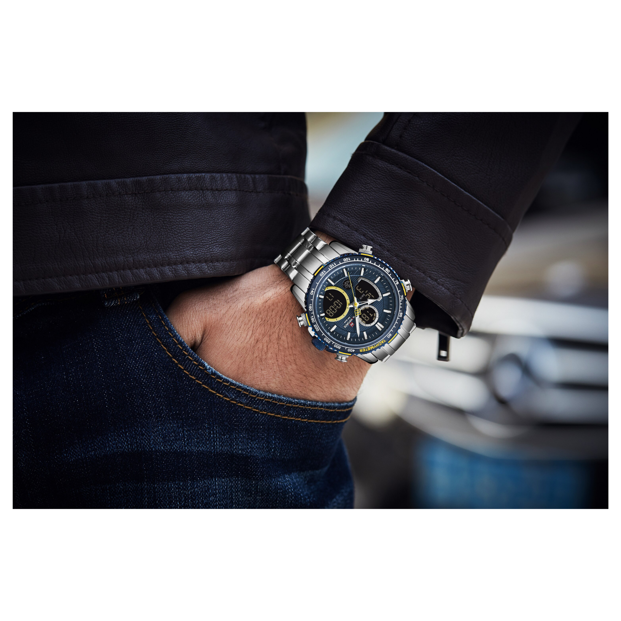 WW1206 Naviforce Multifunction Dual Time Chain Watch NF9182M