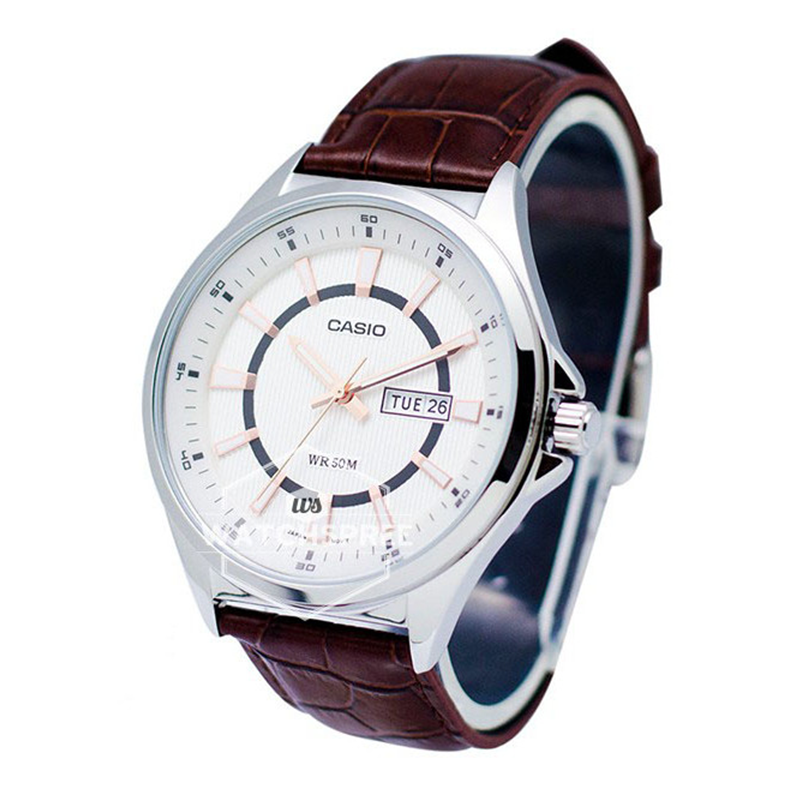 WW0465 Casio Day Date Leather Belt Watch MTP-E108L-7AVDF