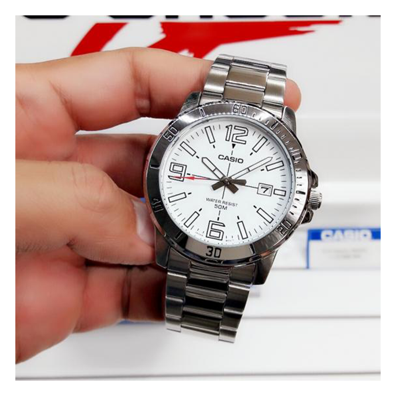 WW0011 Casio Enticer Date Silver Chain Watch MTP-VD01D-7BVUDF