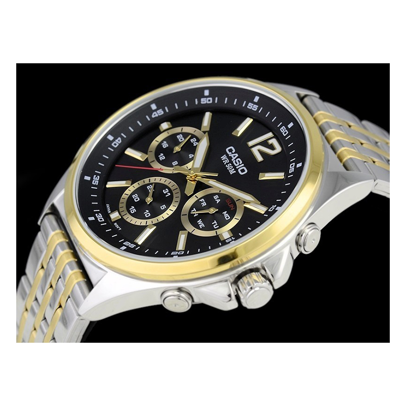 WW0592 Casio Enticer Multifunction Stainless Steel Two Tone Chain Watch MTP-E303SG-1AVDF