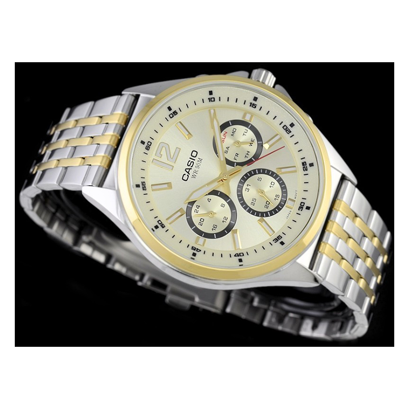 WW0593 Casio Enticer Multifunction Stainless Steel Two Tone Chain Watch MTP-E303SG-9AVDF